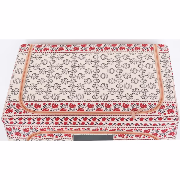 Cutie de Depozitare Pliabila, Flippy,100 L din Bumbac si In, 60X42X40 cm, Fereastra Frontala, 2 Usi de Acces cu Fermoar Bidirectional, Cadru Metalic, Suport Baza Stabil din Plastic, Motiv Traditional Model 3 - imagine 3