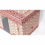 Cutie de Depozitare Pliabila, Flippy,100 L din Bumbac si In, 60X42X40 cm, Fereastra Frontala, 2 Usi de Acces cu Fermoar Bidirectional, Cadru Metalic, Suport Baza Stabil din Plastic, Motiv Traditional Model 3 - imagine 5