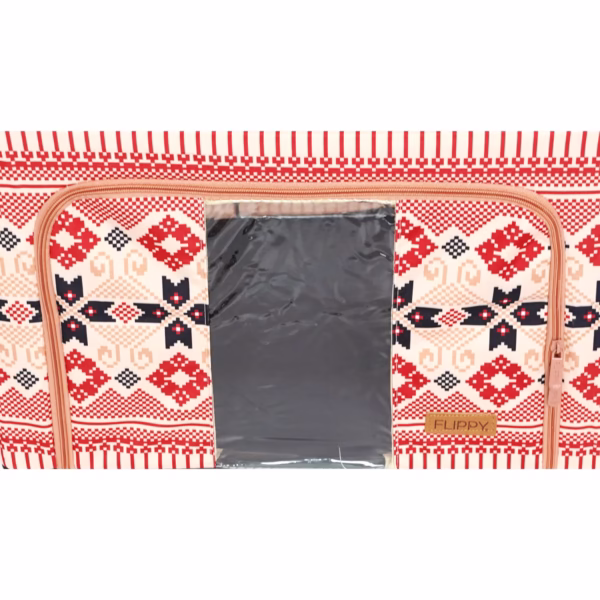 Cutie de Depozitare Pliabila, Flippy,100 L din Bumbac si In, 60X42X40 cm, Fereastra Frontala, 2 Usi de Acces cu Fermoar Bidirectional, Cadru Metalic, Suport Baza Stabil din Plastic, Motiv Traditional Model 1 - imagine 4
