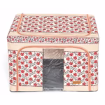 Cutie de Depozitare Pliabila, Flippy,100 L din Bumbac si In, 60X42X40 cm, Fereastra Frontala, 2 Usi de Acces cu Fermoar Bidirectional, Cadru Metalic, Suport Baza Stabil din Plastic, Motiv Traditional Model 4 - imagine 5
