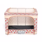 Cutie de Depozitare Pliabila, Flippy,100 L din Bumbac si In, 60X42X40 cm, Fereastra Frontala, 2 Usi de Acces cu Fermoar Bidirectional, Cadru Metalic, Suport Baza Stabil din Plastic, Motiv Traditional Model 4 - imagine 9