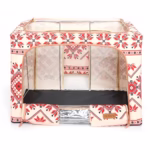 Cutie de Depozitare Pliabila, Flippy,100 L din Bumbac si In, 60X42X40 cm, Fereastra Frontala, 2 Usi de Acces cu Fermoar Bidirectional, Cadru Metalic, Suport Baza Stabil din Plastic, Motiv Traditional Model 2 - imagine 5