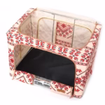 Cutie de Depozitare Pliabila, Flippy,100 L din Bumbac si In, 60X42X40 cm, Fereastra Frontala, 2 Usi de Acces cu Fermoar Bidirectional, Cadru Metalic, Suport Baza Stabil din Plastic, Motiv Traditional Model 2 - imagine 6
