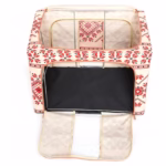 Cutie de Depozitare Pliabila, Flippy,100 L din Bumbac si In, 60X42X40 cm, Fereastra Frontala, 2 Usi de Acces cu Fermoar Bidirectional, Cadru Metalic, Suport Baza Stabil din Plastic, Motiv Traditional Model 2 - imagine 7