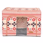 Cutie de Depozitare Pliabila, Flippy,100 L din Bumbac si In, 60X42X40 cm, Fereastra Frontala, 2 Usi de Acces cu Fermoar Bidirectional, Cadru Metalic, Suport Baza Stabil din Plastic, Motiv Traditional Model 1 - imagine 11