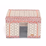 Cutie de Depozitare Pliabila, Flippy,100 L din Bumbac si In, 60X42X40 cm, Fereastra Frontala, 2 Usi de Acces cu Fermoar Bidirectional, Cadru Metalic, Suport Baza Stabil din Plastic, Motiv Traditional Model 3 - imagine 10