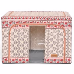 Cutie de Depozitare Pliabila, Flippy,100 L din Bumbac si In, 60X42X40 cm, Fereastra Frontala, 2 Usi de Acces cu Fermoar Bidirectional, Cadru Metalic, Suport Baza Stabil din Plastic, Motiv Traditional Model 3 - imagine 11