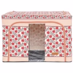 Cutie de Depozitare Pliabila, Flippy,100 L din Bumbac si In, 60X42X40 cm, Fereastra Frontala, 2 Usi de Acces cu Fermoar Bidirectional, Cadru Metalic, Suport Baza Stabil din Plastic, Motiv Traditional Model 4