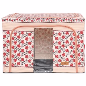 Cutie de Depozitare Pliabila, Flippy,100 L din Bumbac si In, 60X42X40 cm, Fereastra Frontala, 2 Usi de Acces cu Fermoar Bidirectional, Cadru Metalic, Suport Baza Stabil din Plastic, Motiv Traditional Model 4