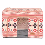 Cutie de Depozitare Pliabila, Flippy,100 L din Bumbac si In, 60X42X40 cm, Fereastra Frontala, 2 Usi de Acces cu Fermoar Bidirectional, Cadru Metalic, Suport Baza Stabil din Plastic, Motiv Traditional Model 1 - imagine 3
