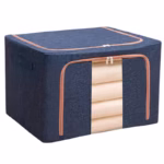 Cutie de Depozitare Pliabila, Flippy, 24 L, din Bumbac si In, 40x30x20 cm, Fereastra Frontala, 2 Usi de Acces cu Fermoar Bidirectional, Cadru Metalic, Suport Baza Stabil din Plastic, Albastru Marin - imagine 5