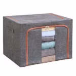 Cutie de Depozitare Pliabila, Flippy, 24 L, din Bumbac si In, 40x30x20 cm, Fereastra Frontala, 2 Usi de Acces cu Fermoar Bidirectional, Cadru Metalic, Suport Baza Stabil din Plastic, Gri - imagine 13