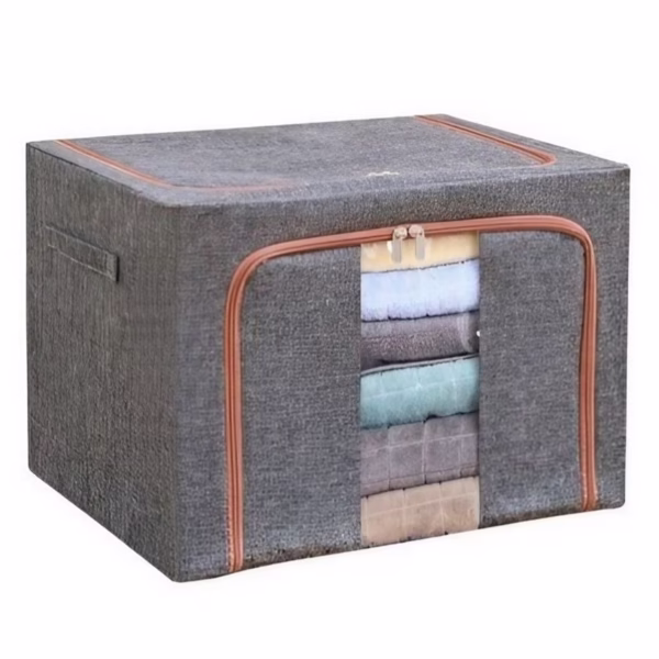Cutie de Depozitare Pliabila, Flippy, 24 L, din Bumbac si In, 40x30x20 cm, Fereastra Frontala, 2 Usi de Acces cu Fermoar Bidirectional, Cadru Metalic, Suport Baza Stabil din Plastic, Gri - imagine 13