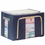 Cutie de Depozitare Pliabila, Flippy, 24 L, Panza Oxford, 40x30x20 cm, Fereastra Frontala, 2 Usi de Acces cu Fermoar Bidirectional, Cadru Metalic, Suport Baza Stabil din Plastic, Imprimeu buline, Albastru Marin - imagine 2