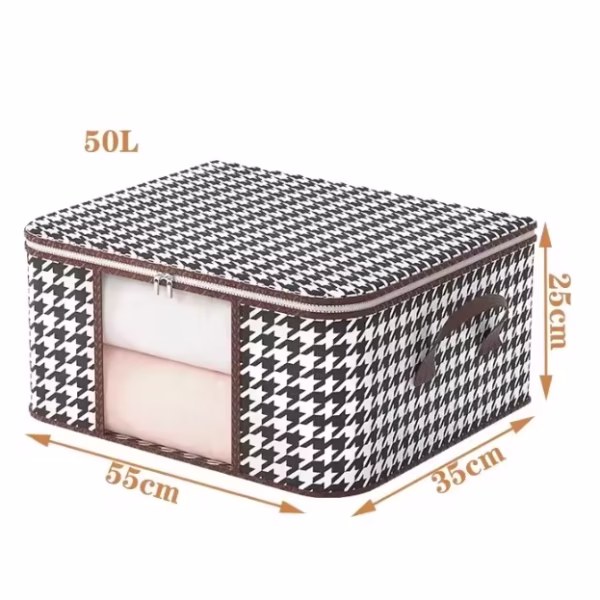 Cutie de Depozitare Pliabila, Flippy, 55x35x25 cm, 50 L, Fereastra Frontala, cu Fermoar Bidirectional, Suport Baza Stabil, Imprimeu in Carouri, Alb/Negru - imagine 8