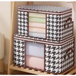 Cutie de Depozitare Pliabila, Flippy, 55x35x25 cm, 50 L, Fereastra Frontala, cu Fermoar Bidirectional, Suport Baza Stabil, Imprimeu in Carouri, Alb/Negru - imagine 3