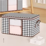 Cutie de Depozitare Pliabila, Flippy, 60x40x30 cm, 75 L, Fereastra Frontala, cu Fermoar Bidirectional, Suport Baza Stabil, Imprimeu in Carouri, Alb/Negru - imagine 5