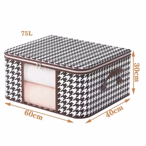 Cutie de Depozitare Pliabila, Flippy, 60x40x30 cm, 75 L, Fereastra Frontala, cu Fermoar Bidirectional, Suport Baza Stabil, Imprimeu in Carouri, Alb/Negru - imagine 8