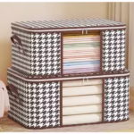 Cutie de Depozitare Pliabila, Flippy, 60x40x30 cm, 75 L, Fereastra Frontala, cu Fermoar Bidirectional, Suport Baza Stabil, Imprimeu in Carouri, Alb/Negru - imagine 9