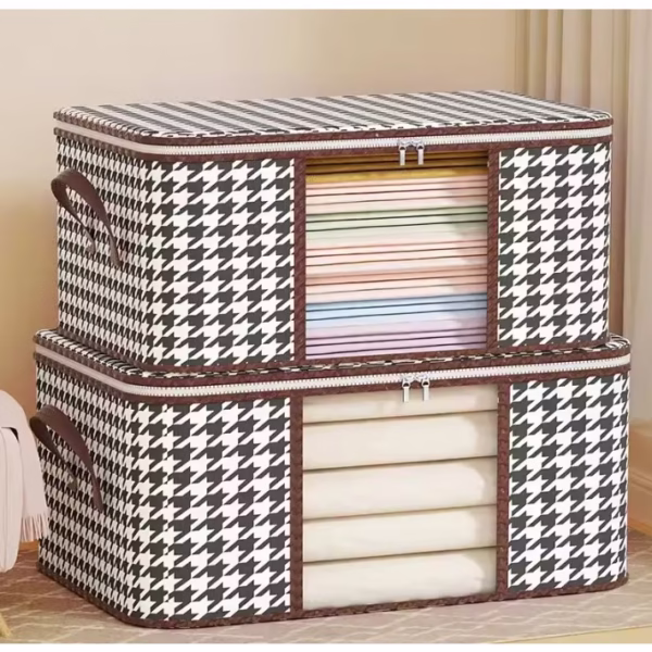 Cutie de Depozitare Pliabila, Flippy, 60x40x30 cm, 75 L, Fereastra Frontala, cu Fermoar Bidirectional, Suport Baza Stabil, Imprimeu in Carouri, Alb/Negru - imagine 9