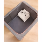 Cutie de Depozitare Pliabila, Flippy, 66 L, din Bumbac si In, 50x40x33 cm, Fereastra Frontala, 2 Usi de Acces cu Fermoar Bidirectional, Cadru Metalic, Suport Baza Stabil din Plastic, Gri - imagine 10