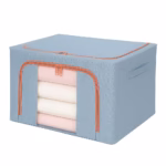 Cutie de Depozitare Pliabila, Flippy, 66 L, din Bumbac si In, 50x40x33 cm, Fereastra Frontala Transparenta, 2 Usi de Acces cu Fermoar Bidirectional, Cadru Metalic, Suport Baza Stabil din Plastic, Bleu - imagine 6