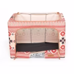 Cutie de Depozitare Pliabila, Flippy, 66 L din Bumbac si In, 52 x 42 x 39 cm, Fereastra Frontala, 2 Usi de Acces cu Fermoar Bidirectional, Cadru Metalic, Suport Baza Stabil din Plastic, Motiv Traditional Model 5 - imagine 5
