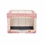 Cutie de Depozitare Pliabila, Flippy, 66 L din Bumbac si In, 52 x 42 x 39 cm, Fereastra Frontala, 2 Usi de Acces cu Fermoar Bidirectional, Cadru Metalic, Suport Baza Stabil din Plastic, Motiv Traditional Model 6 - imagine 4