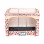 Cutie de Depozitare Pliabila, Flippy, 66 L din Bumbac si In, 52 x 42 x 39 cm, Fereastra Frontala, 2 Usi de Acces cu Fermoar Bidirectional, Cadru Metalic, Suport Baza Stabil din Plastic, Motiv Traditional Model 7 - imagine 2