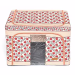 Cutie de Depozitare Pliabila, Flippy, 66 L din Bumbac si In, 52 x 42 x 39 cm, Fereastra Frontala, 2 Usi de Acces cu Fermoar Bidirectional, Cadru Metalic, Suport Baza Stabil din Plastic, Motiv Traditional Model 7 - imagine 6