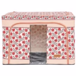 Cutie de Depozitare Pliabila, Flippy, 66 L din Bumbac si In, 52 x 42 x 39 cm, Fereastra Frontala, 2 Usi de Acces cu Fermoar Bidirectional, Cadru Metalic, Suport Baza Stabil din Plastic, Motiv Traditional Model 7