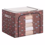 Cutie de Depozitare Pliabila, Flippy, 66 L, din Tesatura Oxford, 50x40x33 cm, Fereastra Frontala, 2 Usi de Acces cu Fermoar Bidirectional, Cadru Metalic, Suport Baza Stabil din Plastic, Imprimeu Catelusi, Maro - imagine 6