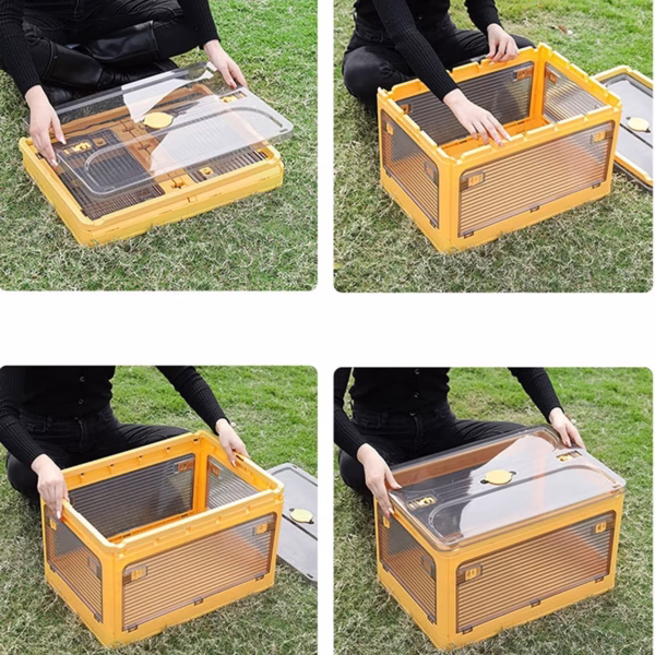 Cutie de depozitare pliabila, Flippy, Cu capac, 85 L, Plastic, 60x42x34 cm, Albastru - imagine 3