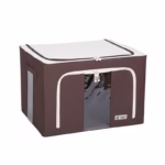 Cutie de Depozitare Pliabila, Flippy, Cu Fereastra si Fermoar Dublu, 66 L, Textil Premium, 50x40x33 cm, Cadru Metalic, Impermeabila, Maro - imagine 10