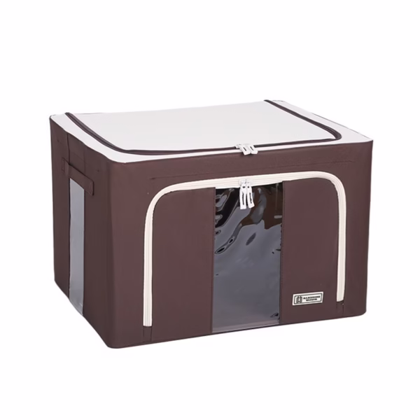 Cutie de Depozitare Pliabila, Flippy, Cu Fereastra si Fermoar Dublu, 66 L, Textil Premium, 50x40x33 cm, Cadru Metalic, Impermeabila, Maro - imagine 10