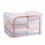 Cutie de Depozitare Pliabila, Flippy, Cu Fereastra si Fermoar Dublu Rosu, 66 L, Textil, 50x40x33 cm, Cadru Metalic, Impermeabila, Transparent - imagine 3