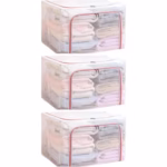 Cutie de Depozitare Pliabila, Flippy, Cu Fereastra si Fermoar Dublu Rosu, 66 L, Textil, 50x40x33 cm, Cadru Metalic, Impermeabila, Transparent - imagine 4