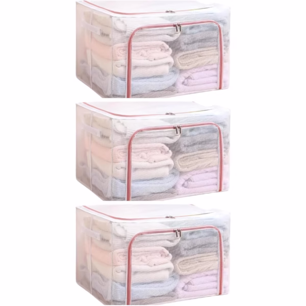 Cutie de Depozitare Pliabila, Flippy, Cu Fereastra si Fermoar Dublu Rosu, 66 L, Textil, 50x40x33 cm, Cadru Metalic, Impermeabila, Transparent - imagine 4