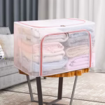 Cutie de Depozitare Pliabila, Flippy, Cu Fereastra si Fermoar Dublu Rosu, 66 L, Textil, 50x40x33 cm, Cadru Metalic, Impermeabila, Transparent - imagine 5