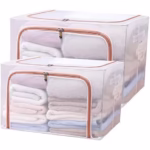 Cutie de Depozitare Pliabila, Flippy, Cu Fereastra si Fermoar Dublu Rosu, 66 L, Textil, 50x40x33 cm, Cadru Metalic, Impermeabila, Transparent - imagine 6