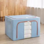 Cutie de depozitare pliabila, Flippy, Cu fermoar, 100 L, Textil, 60x42x40 cm, Cadru Metalic, Suport Baza Stabil din Plastic, Bleu - imagine 3