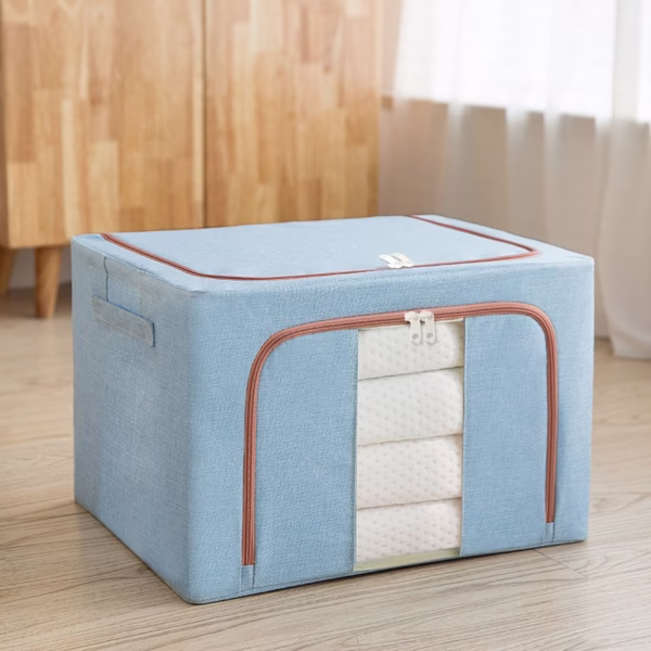 Cutie de depozitare pliabila, Flippy, Cu fermoar, 100 L, Textil, 60x42x40 cm, Cadru Metalic, Suport Baza Stabil din Plastic, Bleu - imagine 3
