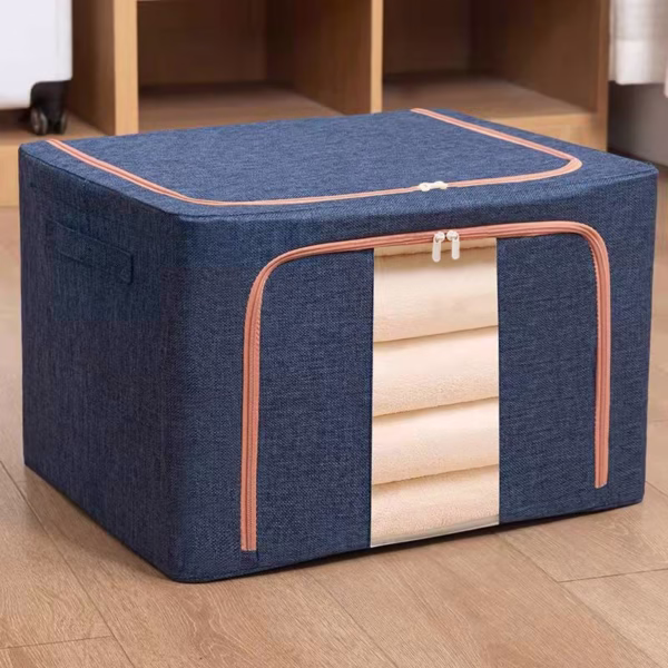 Cutie de depozitare pliabila, Flippy, Cu fermoar, 100 L, Textil, 60x42x40 cm, Cadru Metalic, Suport Baza Stabil din Plastic, Albastru Marin - imagine 2