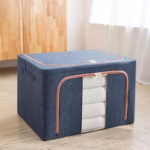 Cutie de depozitare pliabila, Flippy, Cu fermoar, 100 L, Textil, 60x42x40 cm, Cadru Metalic, Suport Baza Stabil din Plastic, Albastru Marin - imagine 3