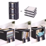 Cutie de Depozitare Pliabila, Flippy, Cu Fermoar, 100 L, Textil, 60x42x40 cm, Albastru Marin, Cadru Metalic, Suport Baza Stabil din Plastic, Imprimeu buline - imagine 7