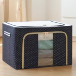 Cutie de Depozitare Pliabila, Flippy, Cu Fermoar, 100 L, Textil, 60x42x40 cm, Albastru Marin, Cadru Metalic, Suport Baza Stabil din Plastic, Imprimeu buline - imagine 9