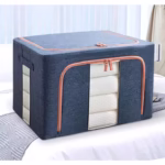 Cutie de Depozitare Pliabila, Flippy, Cu Fermoar, 100 L, Textil, 60x42x40 cm, Cadru Metalic, Suport Baza Stabil din Plastic, Albastru Marin cu Doua Ferestre - imagine 5