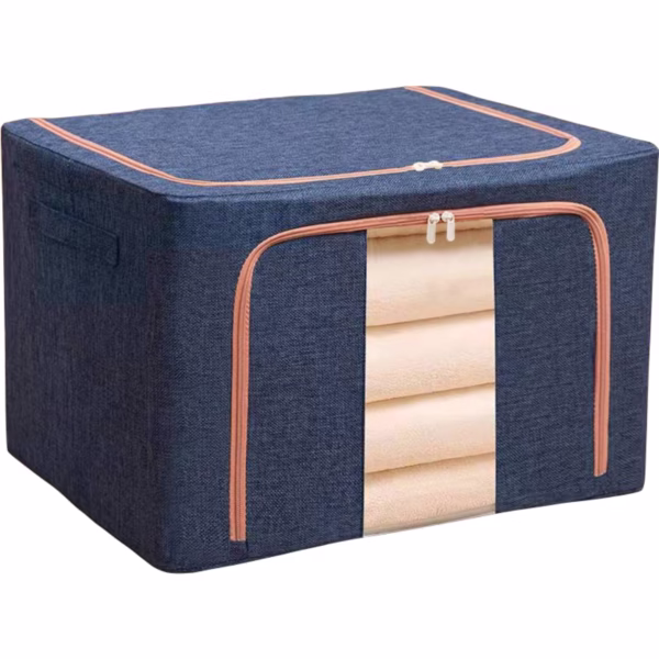 Cutie de depozitare pliabila, Flippy, Cu fermoar, 100 L, Textil, 60x42x40 cm, Cadru Metalic, Suport Baza Stabil din Plastic, Albastru Marin - imagine 1