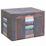 Cutie de depozitare pliabila, Flippy, Cu fermoar, 100 L, Textil, 60x42x40 cm, Cadru Metalic, Suport Baza Stabil din Plastic, Gri