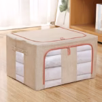 Cutie de depozitare pliabila, Flippy, Cu fermoar, 100 L, Textil, 60x42x40 cm, Cadru Metalic, Suport Baza Stabil din Plastic, Crem cu Doua Ferestre - imagine 4
